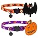 PAWCHIE 2 Pack Halloween Cat Collars with Bell Adjustable Breakaway Cat Collar with Pumpkin Bat Pattern for Halloween Party