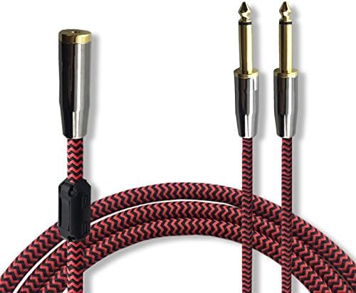 [3 feet] Dual 1/4" (6.35mm) Mono Male to Single 1/8'' (3.5mm) Female Audio Extension Cable, Double Shielded Mixing Console Audio System Splitter Y-Cords [3.5mm F to 2x 6.35mm M]