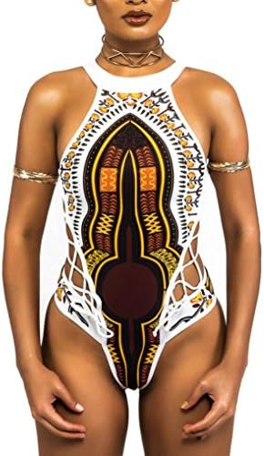 Quistal Women Swimsuit Hot Sale! Women's African Tribal Metallic Print Cut Out Bikini Sets High Waist Monokini Swimsuit Backless Swimwear