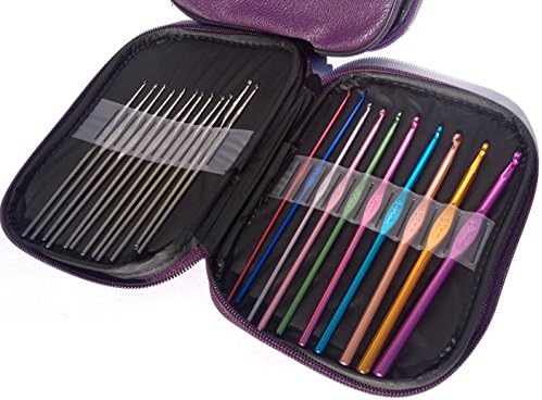 Crochet Hooks; Precision Manufactured 22 Pce Colored Aluminium &amp; Steel Hook Set - Ergonomically Designed - Sturdy &amp; Durable - Individually stowed &amp; Separated In Lay-Flat Zippered Case - Sleek &amp; Compact - Travel Friendly - 12 month warranty