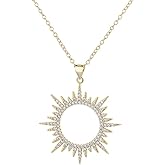 Amy & Annette White & Gold Plated Crystal Sunburst Pendant Necklace - Elegant Adjustable 18” Chain, Hypoallergenic, Nickel-Free Jewelry Gift for Her