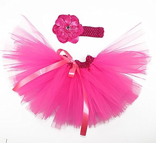 Baby Girls Tutu Skirt with Flower Headdress for 1st Party Decoration,Newborn Photography Props (Hot Pink)