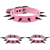 FM FM42 Multicolor PU Simulated Leather Black-tone Spikes Rivets Adjustable Choker Collar Necklace and Bracelets Set