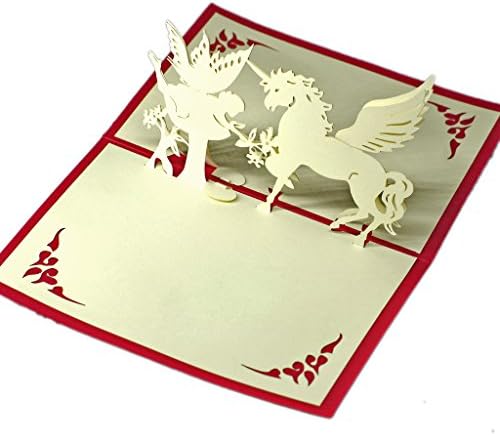 YUNLOY Folded Pop Up 3D Greeting Cards Handmade Valentines Day Creative Post Card - Unicorn and elves