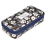 BTSKY Floral Pencil Case with Compartments -High Capacity Double Layers Pencil Pouch Stationery Organizer Multifunction Cosmetic Makeup Bag, Perfect Holder for Pencils and Pens(White Flower)