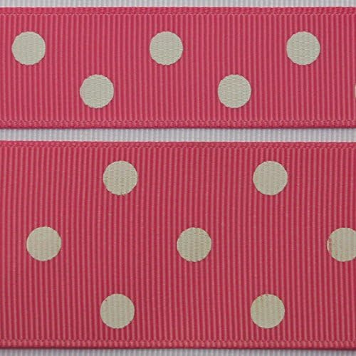 20 Yds Polka Dots Grosgrain Ribbon, 7/8 Inch - Hot Pink/White
