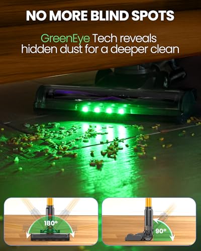 Zynet Cordless Vacuum Cleaner, 500W/45KPA/40Mins Lightweight Stick Vacuum for Home, LED Display and Green Headlights, 6-Stages Filtration, Self-Standing Vacuum for Hard Floor, Carpet