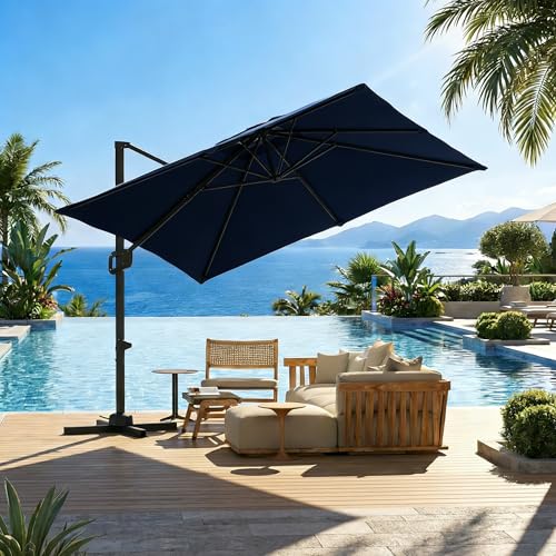 GarveeLife Large Cantilever Patio Umbrella, 10 ft X 10 ft Heavy Duty Aluminum C…