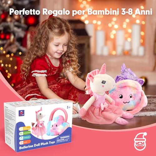Hahaland Girl's Gift 3-6 Years, 10 Pieces Unicorn Gift Set | Unicorn Plush Toy with Bag and 3 Dresses, Dress Up the Doll, Girl Games 3 4 5 6 Years Old Female