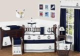 Sweet Jojo Designs Anchors Away Nautical Navy and White Boys Baby Bedding 9 Piece Crib Set