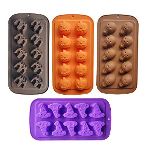Halloween Candy Molds 4 Pcs Chocolate Molds Silicone with Ghost Pumpkin Bat & Witch Hat