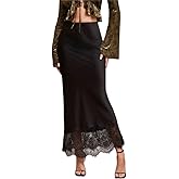 Luckydora Women's Maxi A-line Skirt Lace Trim Mermaid Skirt Vintage Fairycore Aesthetic Party Cocktail Evening Dress Bottoms