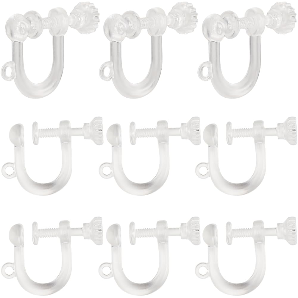 SUNNYCLUE 1 Box 30Pcs Resin Earring Clips Screw Back Clip on Earrings Clear Ear Wire Non Pierced Plastic Transparent U Type Clip-on Earring Converter Findings for jewellery Making Accessories DIY