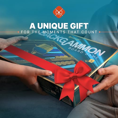 Premium 15" Turquoise Backgammon Set for Adults - Luxury PU Leather Tray with Box, 32 Acrylic Counters, Dice Cups and Double Cube