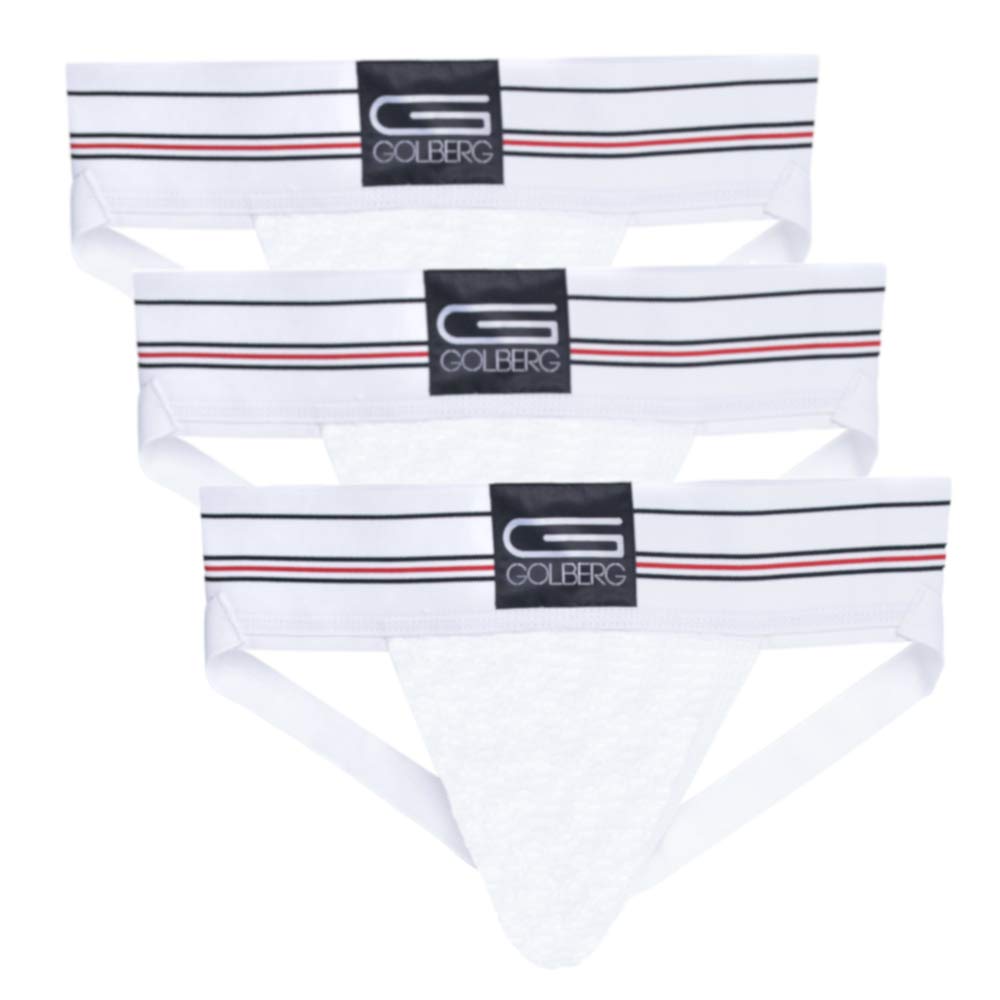 GOLBERG G Men’s Athletic Supporters (3 Pack, White, Large) - Jock Strap Underwear - Extra Strength Elastic