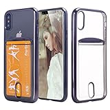 iPhone X Case, Lontect Slim Thin Clear Luxury TPU Black Bumper Case Cover with Card Holder Slot for Apple iPhone X