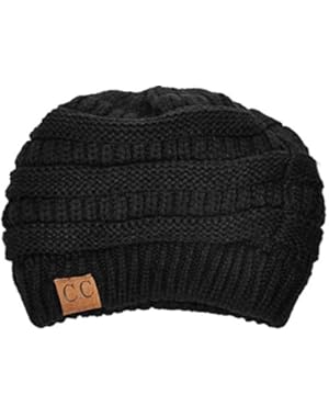 FUNKY JUNQUE’s CC Solid Ribbed Beanie – Soft Stretch Cable Knit - Warm Skull Cap