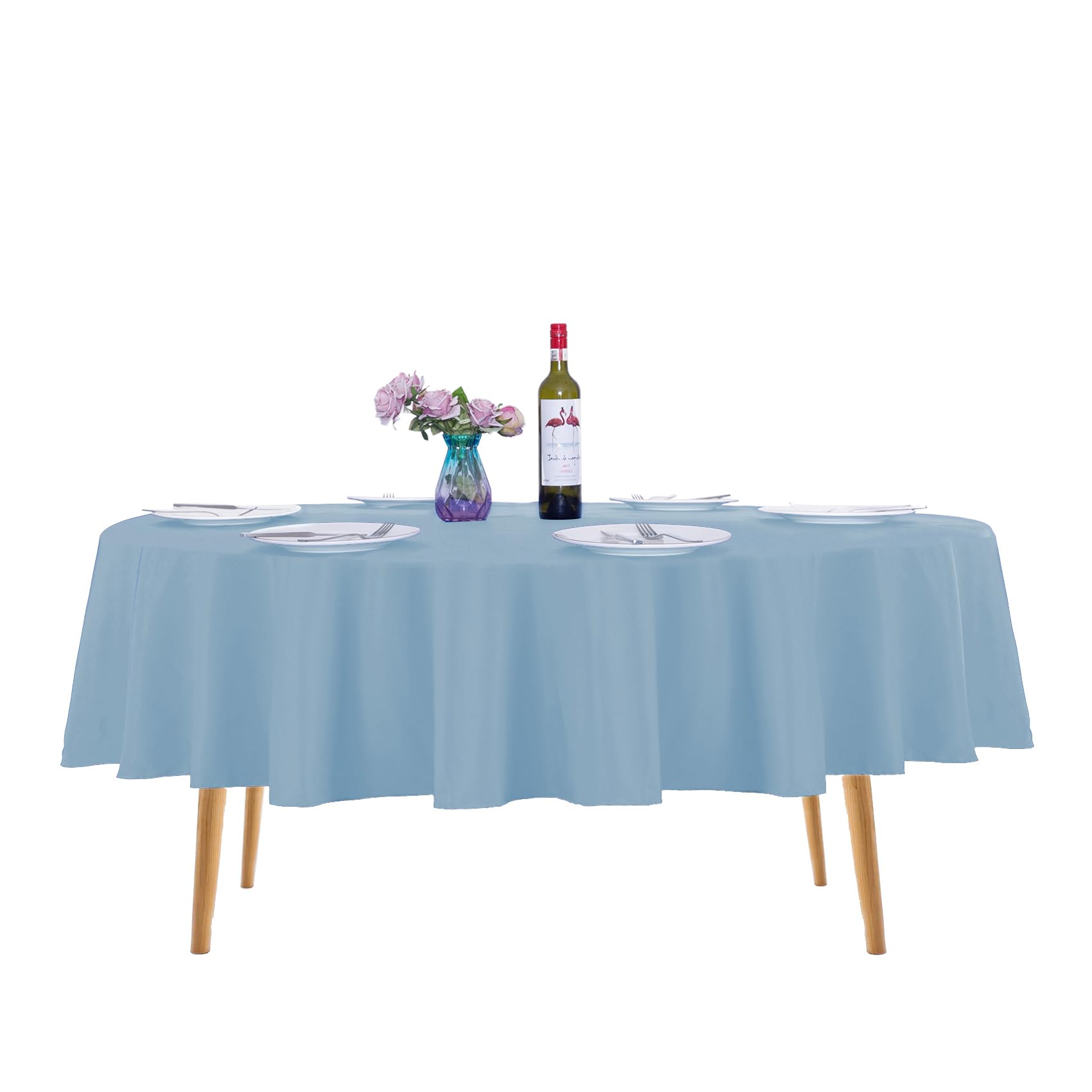 Photo 1 of Ascoza 2pack 90 Inch Blue Mist Round Tablecloth in Washable Polyester Fabric for Wedding/Banquet/Restaurant/Parties