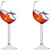 Mokylor 300Ml Crystal Red Wine Glasses, 2 PCS Cool Shark Cocktail Glass Whiskey Drinking Glasses, Unique Shark Wine Goblet Clear Glass Cups for Wedding Festival Bar Party Barware(Assorted Color)
