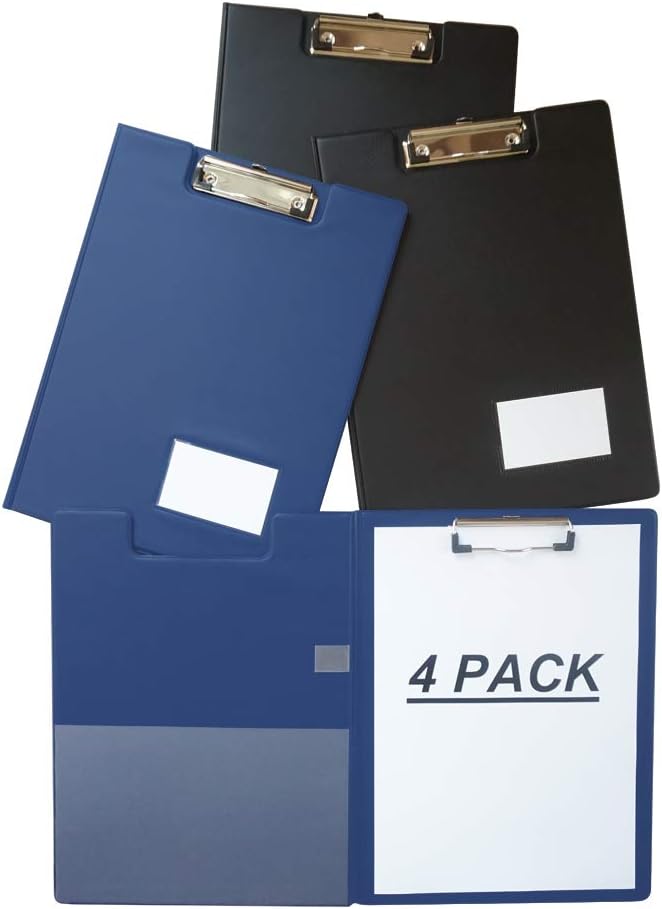 Clipboard for Letter Size Paper with Cover Insert Pocket Card Holder 4 Pack (2 Black 2 Blue)