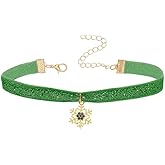 OIDIMS Christmas Pendant Choker Necklaces for Women Ladies Statement Cute Deer Wreath Snowflake X-Mas Tree Cute Drop Jingle Bell Necklace for Daughter Wife Mother Holiday Party Family Favors Gift