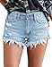 luvamia Women's High Waisted Jean Shorts Frayed Raw Hem Ripped Denim Shorts Light Blue, Size S