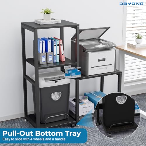 DAYONG Printer Stand with Storage Shelves, Heavy Duty Printer Cabinet, 3-Tier Office Organiser, Printer Shredder Stand for Home Office, Table for Fax Machine/PC Tower (Black)