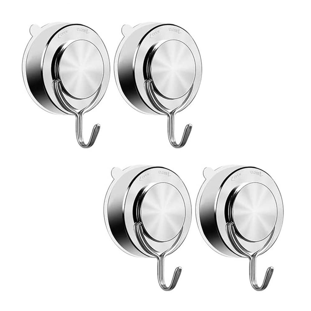 KOMUNJ Pack of 4 Suction Cup Hooks, Stainless Steel Extra Strong Suction Hooks, Wall Hooks, Towel Hooks, No Drilling, for Bathroom, Home, Kitchen, Cupboard, Office