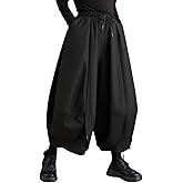 ellazhu Women's Puffy Drawstring Elastic Waist Drop Crotch Hakama Harem Wide Leg Pants GZ81 A