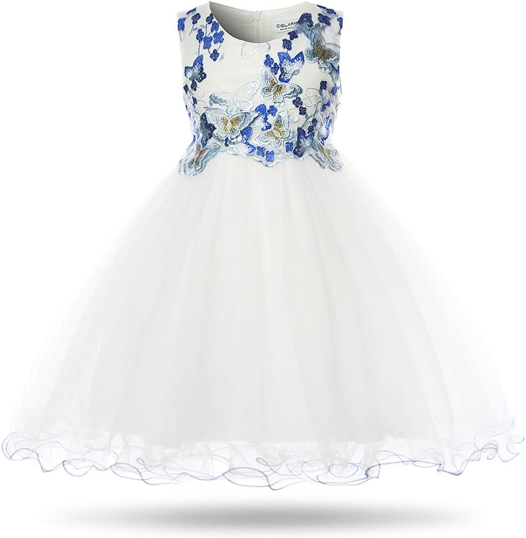Girls Butterfly Dress Embroidery Sleeveless Pageant Birthday Bridesmaid Wedding Party Kids Dresses for 2-11 Years
