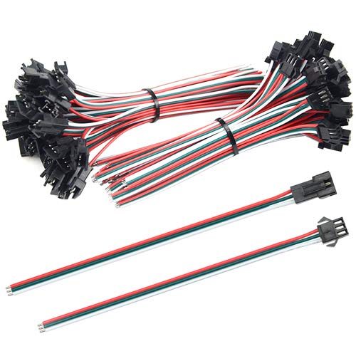 BGTXINGI 100PCS(50Pairs) 3Pin Female Male Connector Plug with Red Green White Terminal Connector Wire Cable for WS2812B WS2812 WS2811 LED Light Strip Toy Battery 5.9’’ Compatible with JST SM