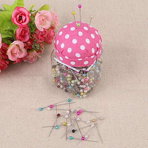 500Pcs Beads Needles Quilting Pins in Pink Fabric Covered Pin Cushion Bottle Sewing Craft