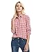 Cekaso Women's Gingham Shirt Cotton Slim Fit Long Sleeve Button Up Plaid Shirt, Red, USsizeL=TagsizeXXXL