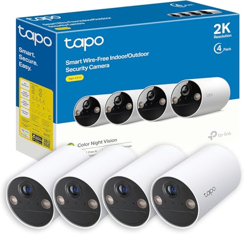 C410(4-Pack)-Cámara vigilancia WiFi Exterior, 2K, 180 Días de Batería