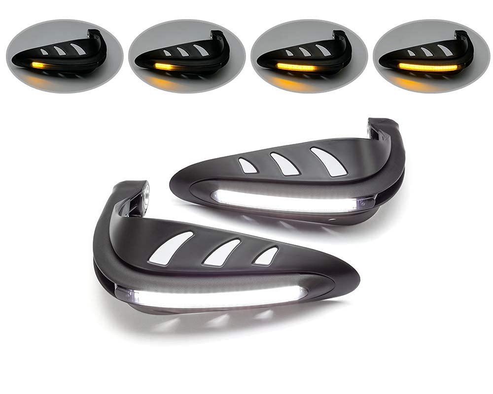 Motorcycle BLACK Handguards | Wind Deflectors with Built In Indicators | Turn Signals and LED Daytime Running Lights for Adventure Bikes Street Bikes Quads ATVs | to fit 22mm ( 7/8 inch ) Handlebars