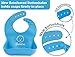 Waterproof Silicone Bibs – New Reinforced Buttonholes Keep Bib on Toddler – Stay Open Food Pocket Catches All Spills – Reduce Cleaning and Laundry – Bonus Spoon or Bandana – Set of 2 (Blue & Green)