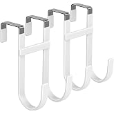 FYY Over the Door Hooks, Double-Hanger 2 Pack, Fits Doors 1 3/8" White | Heavy Duty Metal, Hold 100lbs, Rubber-Coated, No-Drilling, for Bathroom Dorm, Hanging Clothes Towels Bags Ironing Board Robe