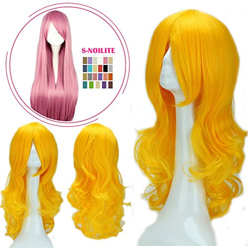 S-noilite Cosplay Wig Real Thick Heat Resistant Synthetic Hair Halloween Anime Hair Costume Full Head Wigs For Womens Girls (24" Curly,Yellow)