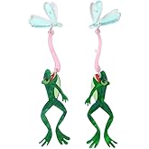 Creative Acrylic Frog Dangle Earrings for Women Lightweight Cute Summer Green Animal Eatting Insect Statement Drop Dangling Earrings Exaggerated Fun Halloween Theme Party Jewelry (Pest)