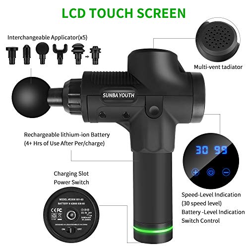 SUNBA YOUTH Carrying Case Massager Gun New Upgraded Muscle Massager Cordless Percussion Handheld Deep Tissue Body Massage Device Portable Cordless Super Quiet
