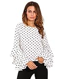 ZANZEA Women's Blouse Polka Dot Ruffle Flounce Long Sleeve Round Neck Elegant Tee Tops
