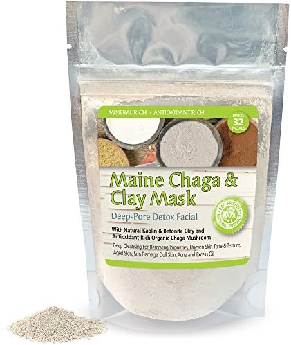 Maine Chaga &amp; Clay Mask, Deep Cleansing Detox Facial With More Nutrients Than Clay Alone, With Antioxidant Chaga Mushroom, Organic Turmeric Root, Organic Mustard Seed, Goat Milk, Plus More