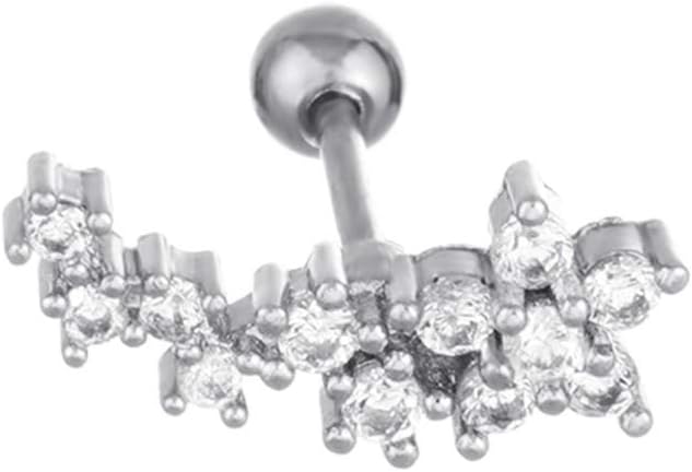 liaini 1PC Piercing Earring Cartilage Ear Stud Crystal Crown Flower Stainless Steel Surgical Barbell CZ Zircon Tragus Helix(3,Silver)