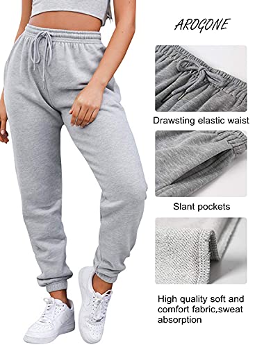 AROGONE Womens Comfy Drawstring High Waist Sweatpants Baggy Loose Cotton Joggers Athletic Pants with Pockets Grey Small