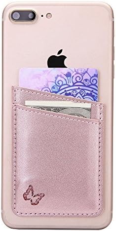 Stick on Wallet RFID Blocking Card Holder Case Faux Leather Ultra-Slim 3M Adhesive - Rose Gold