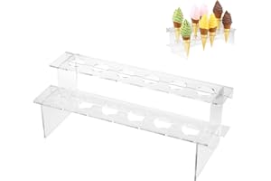 KVMORZE Clear Ice Cream Cone Holder, 2-Tier Acrylic Ice Cream Stand, Food Cone Display Stand with12 Holes, Waffle Cone Displaying Stand, Hand Roll Sushi Popcorn Stand for Birthday Wedding Decoration