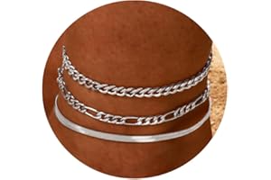 TOSGMY Gold Silver Ankle Bracelets for Women, 14K Gold Anklets for Women Waterproof Cuban Figaro Link Gold Anklet Set Layered Glitter Ankle Bracelet Silver Anklets for Teen Girls Jewelry Gift