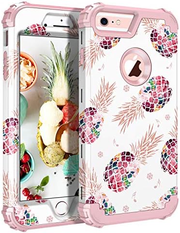 Pandawell Compatible iPhone 6s Plus Case 6 Plus Case Floral 3 in 1 Heavy Duty Hybrid Armor High Impact Shockproof Protective Cover Case for Apple iPhone 6 Plus/6s Plus, Pineapple/Rose Gold