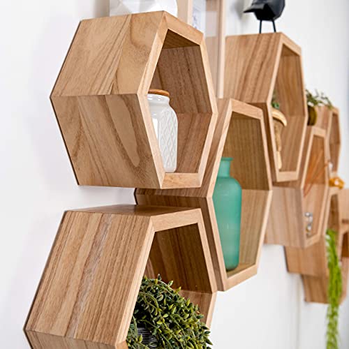 Hexagon Floating Shelves, Set of 3 Beautiful Wood Shelves