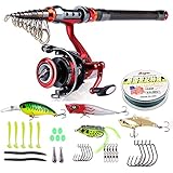 Fishing Rod and Reel Combos FULL KIT Including Telescopic Fishing Pole Spinning Reel Line Lures Hooks Fishing Tackles for Saltwater Freshwater Bass Trout Fishing (5.91ft fishing rod reel full kit)